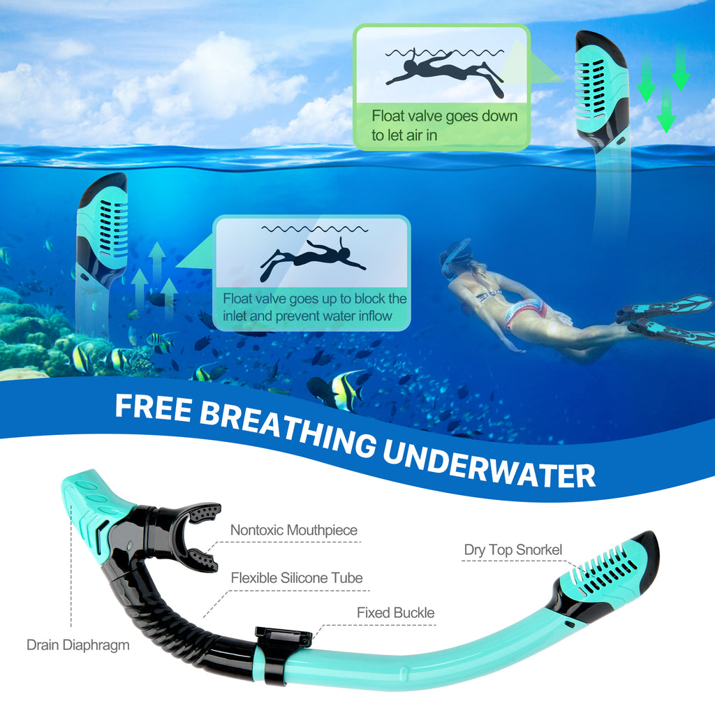 5 in 1 Snorkeling Gear Set with Tempered Glass and Travel Bag J58716