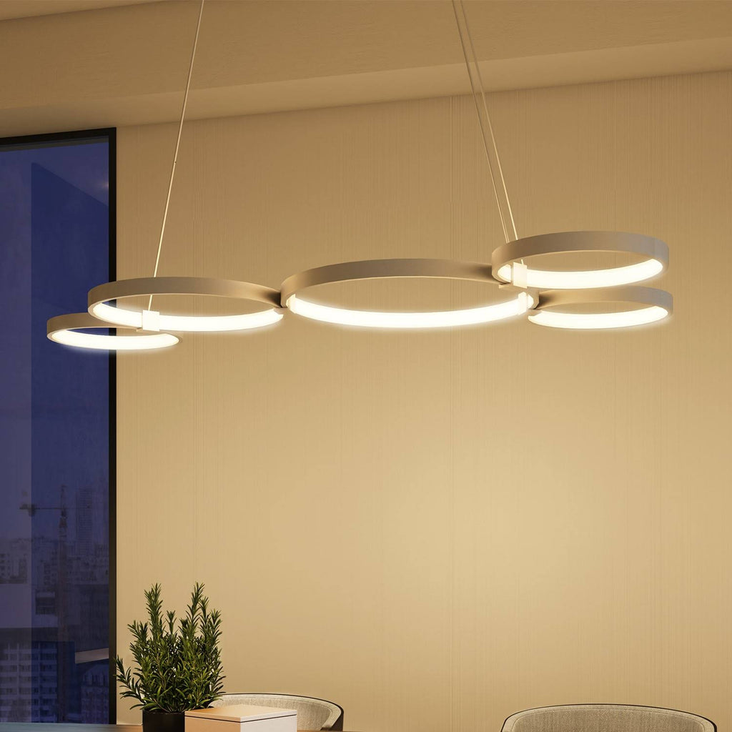 Silver 55x22 LED Adjustable Multi-Ring Chandelier V64012