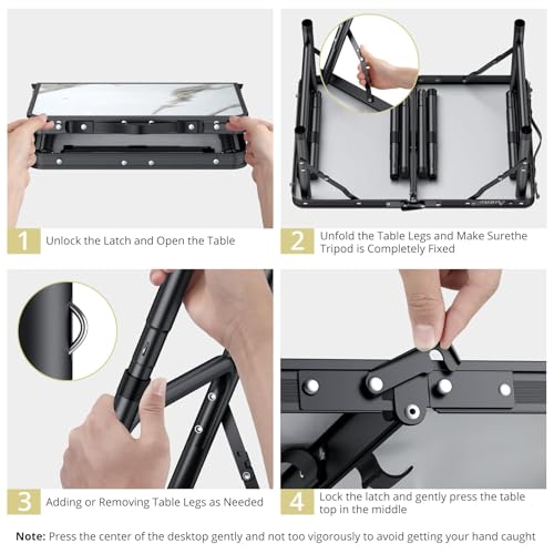 Folding Camping Table with Storage Net, 3 Adjustable Height Aluminum Small Portable Table with Carry Handle B58798