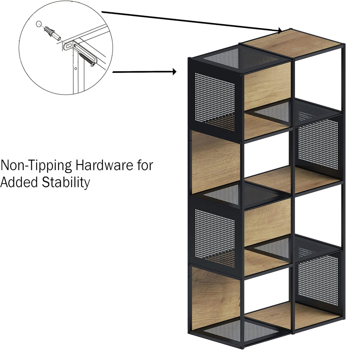 Oak and Black Wood and Metal Cube Storage Bookshelf D1351