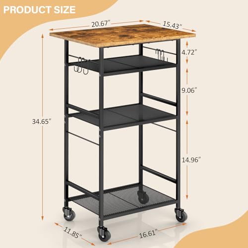 3 Tier Rolling Kitchen Microwave Cart with Adjustable Shelf J726