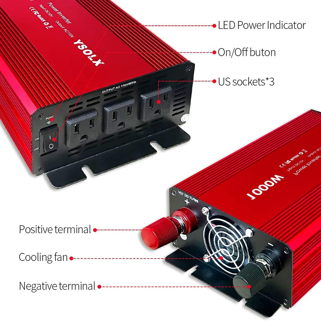 1000W Modified Sine Wave Power Inverter with 3 AC Outlets C9993