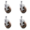 5 inch High Temp Glass Filled Nylon Threaded Stem Caster Set with Brake V622
