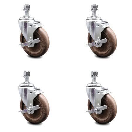 5 inch High Temp Glass Filled Nylon Threaded Stem Caster Set with Brake V622