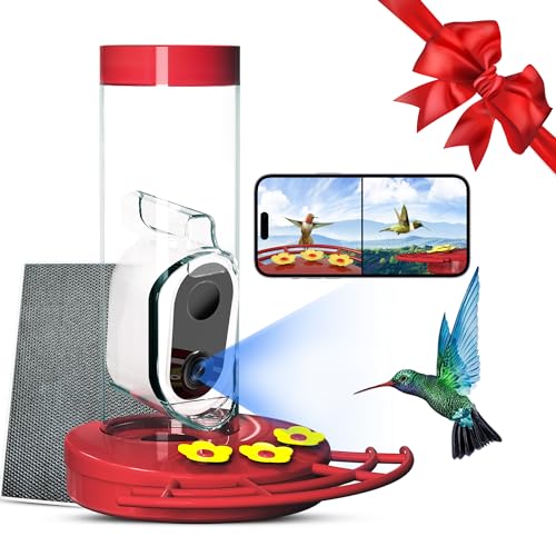 Smart Hummingbird Feeder with Camera Solar-Powered, AI Identify, Cloud Storage, HD Video (20 Ounces) O630