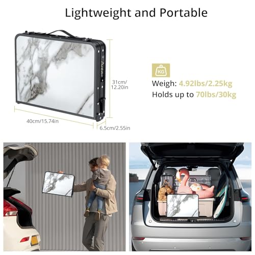 Folding Camping Table with Storage Net, 3 Adjustable Height Aluminum Small Portable Table with Carry Handle B58798
