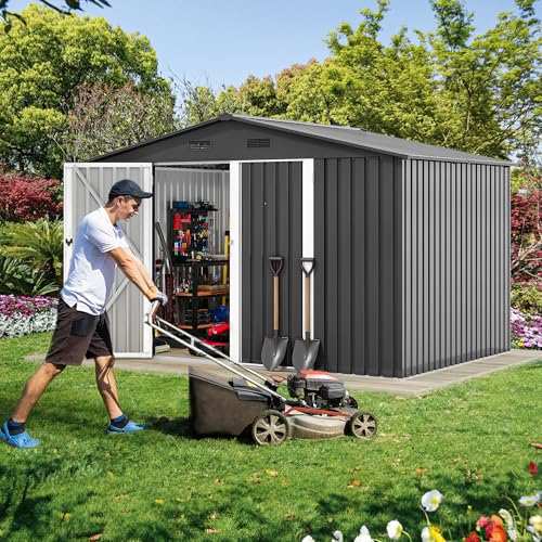 10x8ft Dark Gray Metal Outdoor Storage Shed J639