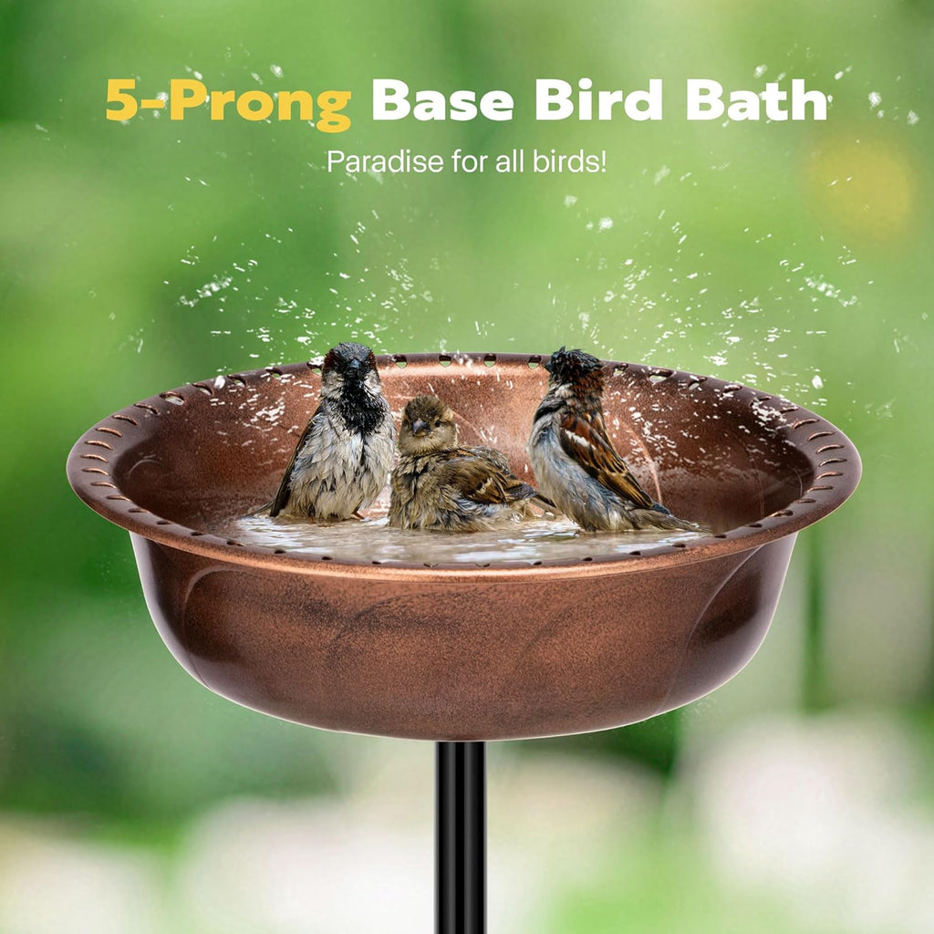 29 Inch Polyresin Bird Bath Bowl with Metal Stake O60244