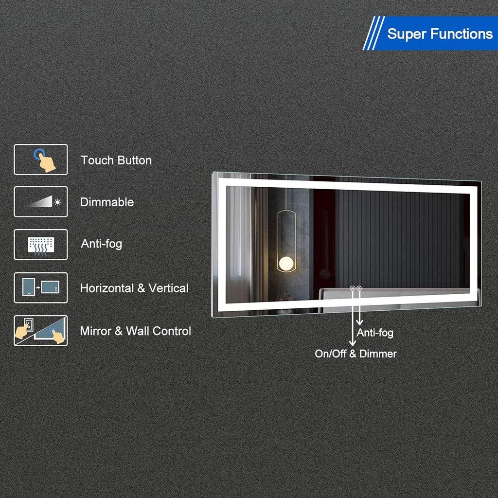 Horizontal Dimmable LED Bathroom Mirror with Anti-Fog and Bluetooth L4978