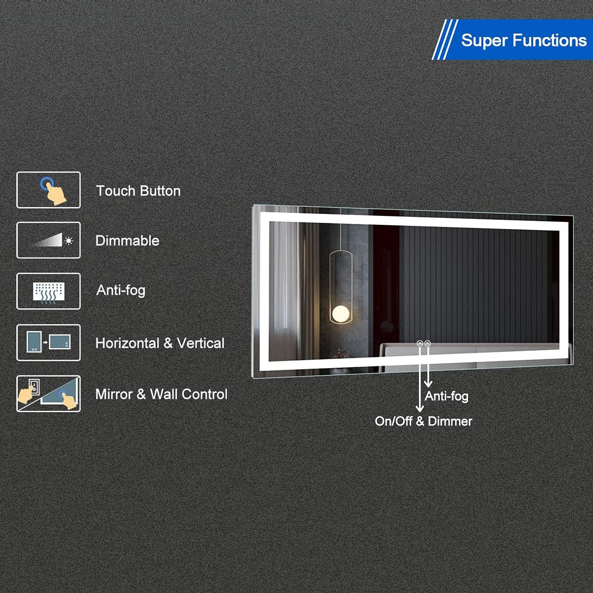 Horizontal Dimmable LED Bathroom Mirror with Anti-Fog and Bluetooth L4978