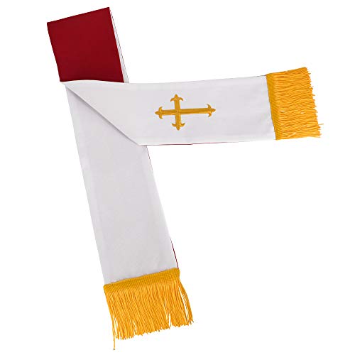 Set of 3 Reversible Parament Set Red White with Embroidered Gold Latin Cross C755687