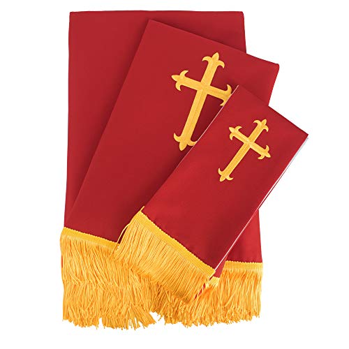 Set of 3 Reversible Parament Set Red White with Embroidered Gold Latin Cross C755687