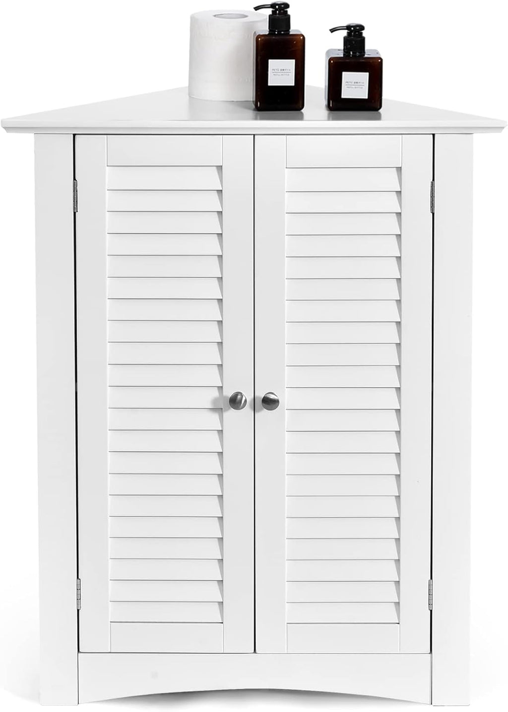 Brown Corner Bathroom Cabinet with Double Shutter Doors B327015