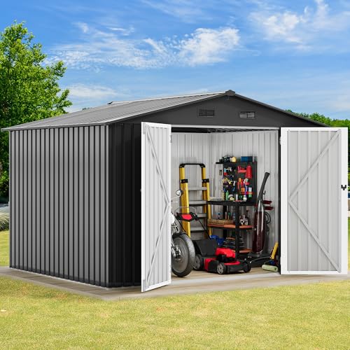 10x8ft Dark Gray Metal Outdoor Storage Shed J639
