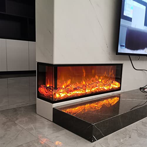 Black L-shaped Recessed Electric Fireplace with Remote Control B786