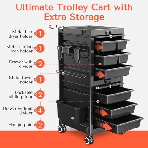 Pink Lockable Rolling Salon Cart with 6 Drawers X770