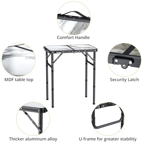 Folding Camping Table with Storage Net, 3 Adjustable Height Aluminum Small Portable Table with Carry Handle B58798