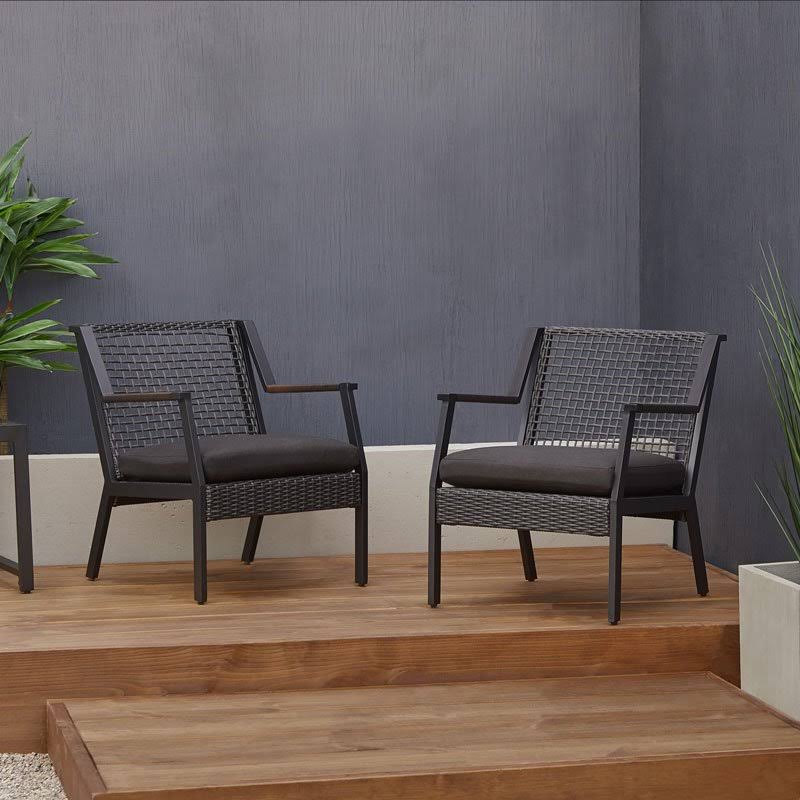 Black Aluminum Patio Dining Arm Chair, 2 Count F2043