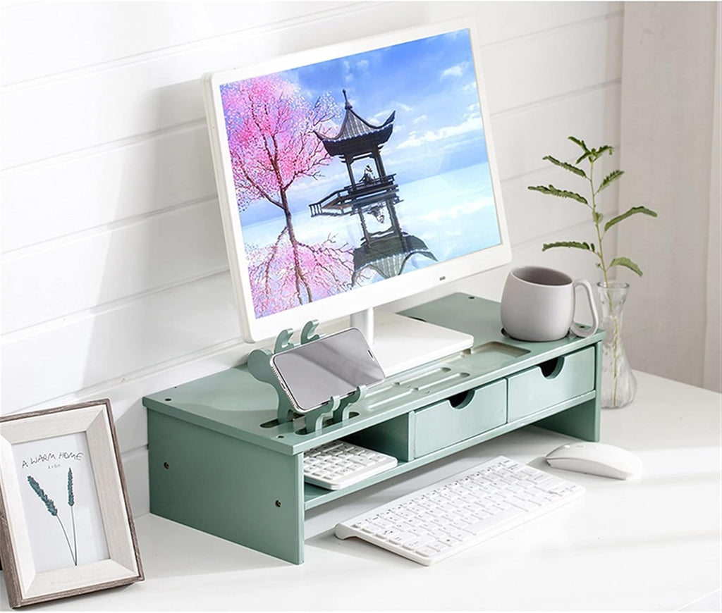 Bamboo Wood Monitor Stand with 2-Tier Drawers Z1057