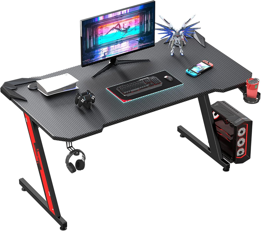 44 Inch Carbon Black Gaming Desk with Cup Holder & Headphone Hook P6104
