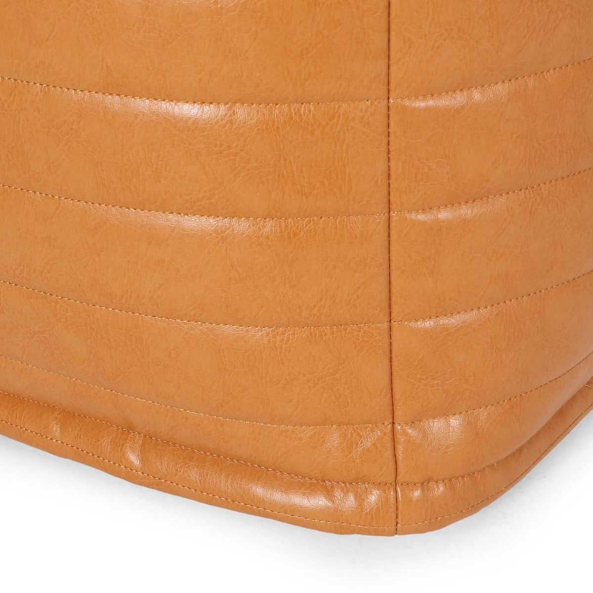 Caramel Faux Leather Cube Pouf U3603