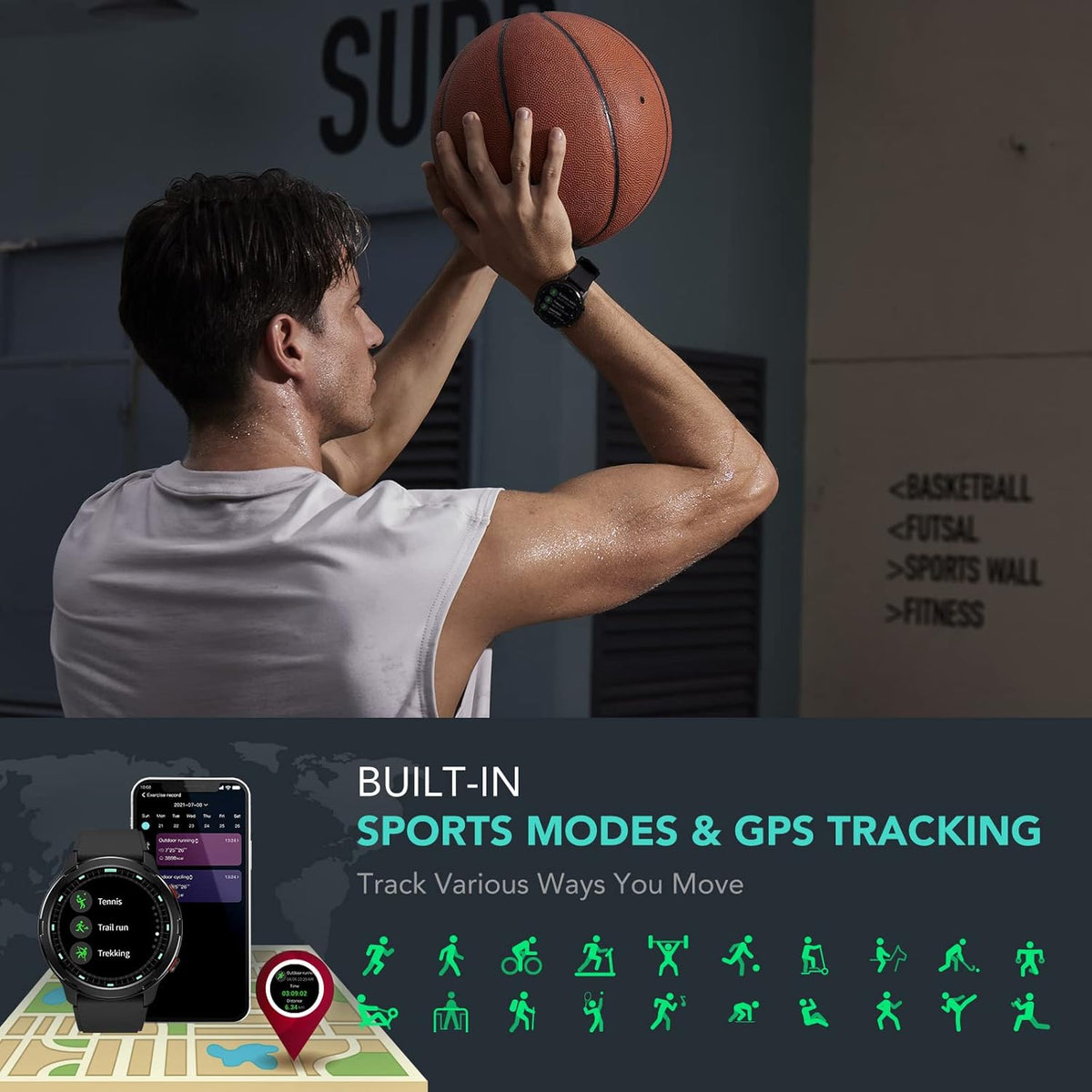 Smart Watch with GPS, Fitness Tracker, Heart Rate, SpO2, Sleep Monitor, IP68 Waterproof C886945