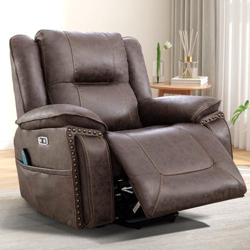 Brown Leather Power Lift Chair with Massage and Heat U7428