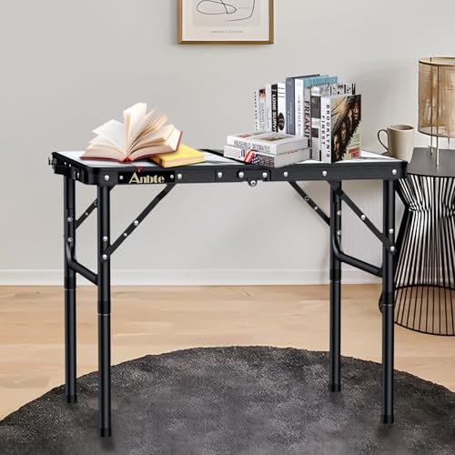 Folding Camping Table with Storage Net, 3 Adjustable Height Aluminum Small Portable Table with Carry Handle B58798
