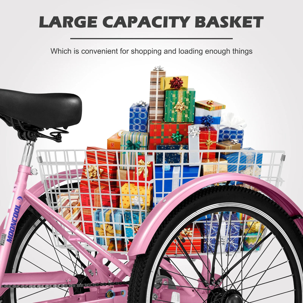 24 inch 3 Wheel Single Speed Adult Tricycle with Shopping Basket E347