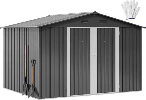 10x8ft Dark Gray Metal Outdoor Storage Shed J639
