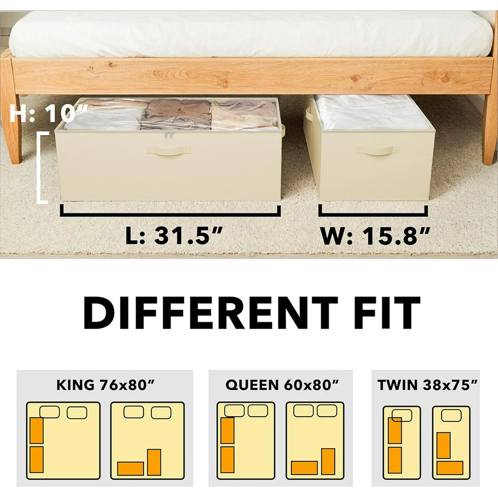 2 Pack 10 High Under Bed Storage Containers with Lids (Beige) T825