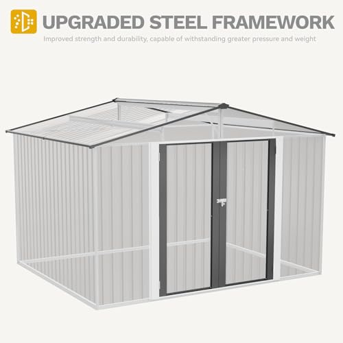 10x8ft Dark Gray Metal Outdoor Storage Shed J639