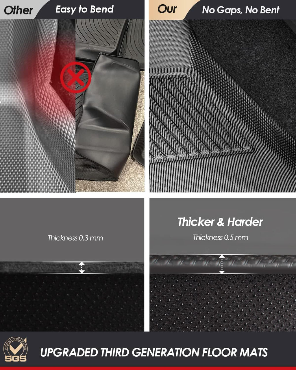All Weather TPE Floor Mats Cargo Liner Trunk Mats 6 Pieces T2191