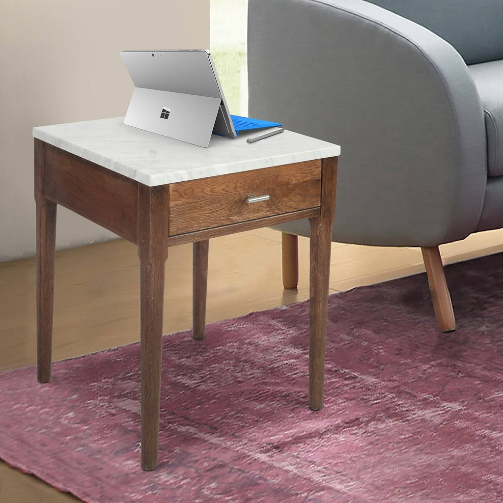 Square Italian Carrara White Marble Side Table with Legs - Tan K2163