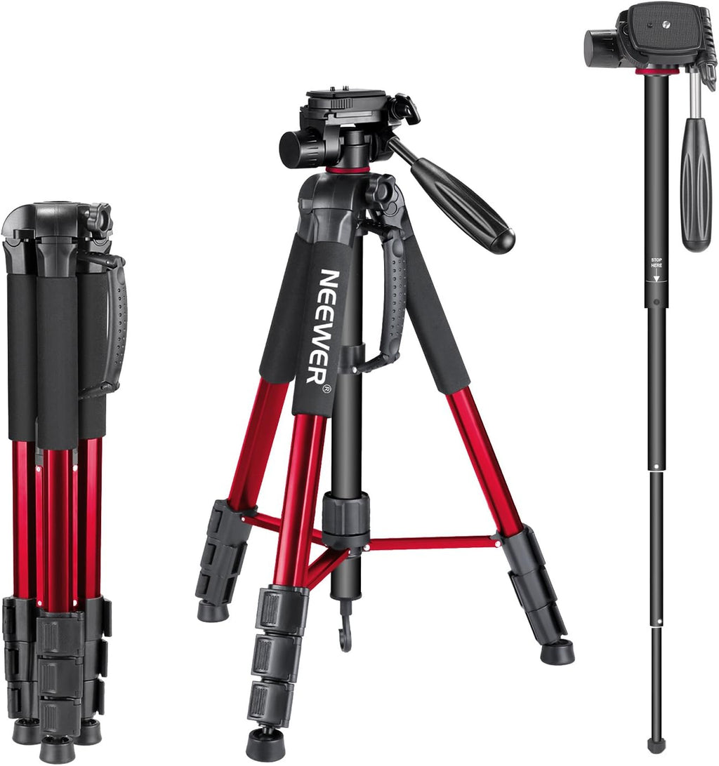Portable Aluminum Alloy 2-in-1 Tripod Monopod with 3-Way Pan Head and Carrying Bag U4492