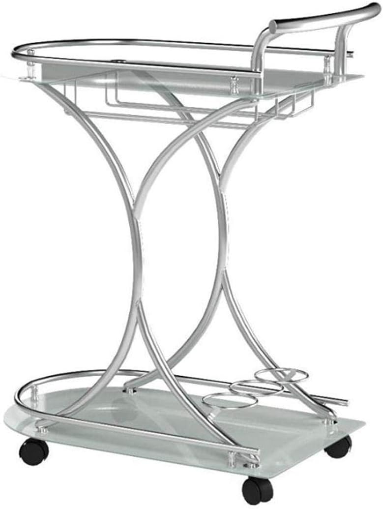 Chrome and White Serving Cart with 2 Frosted Glass Shelves W5427