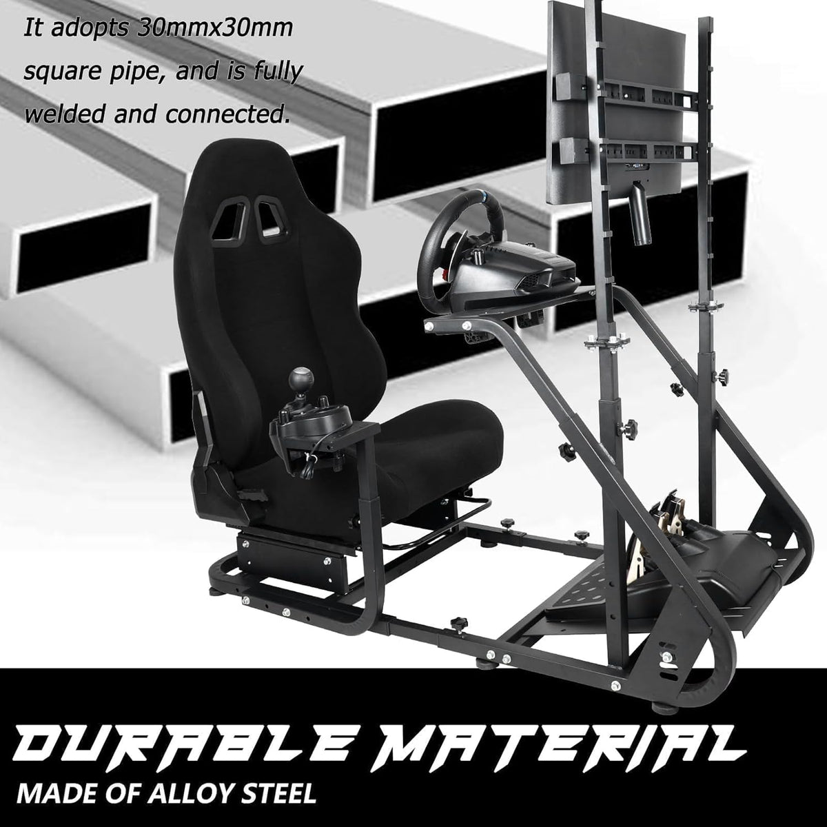 Black Seat TV VR Sim Racing Simulator Cockpit with Monitor Stand B57158