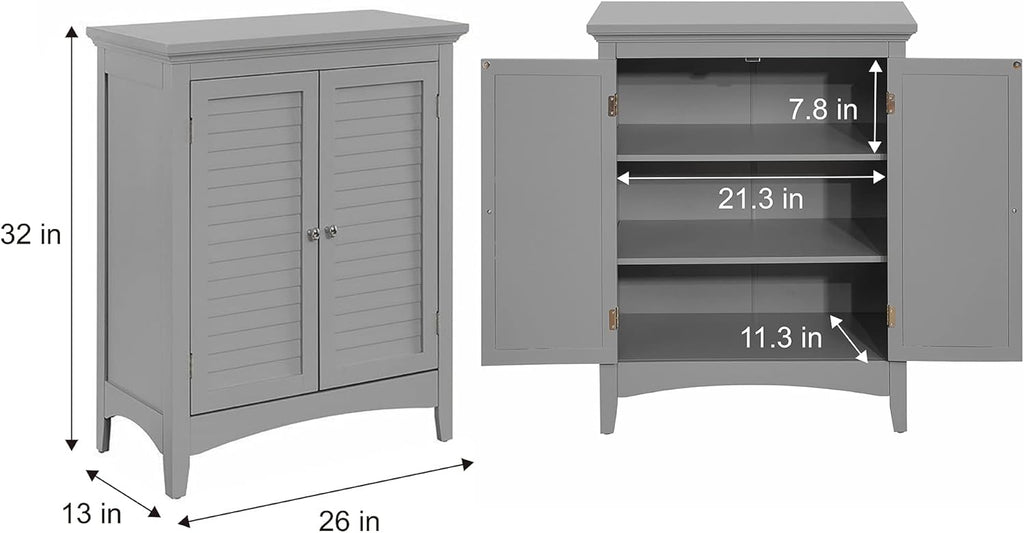 Grey Freestanding Floor Cabinet with 2 Shutter Doors O575