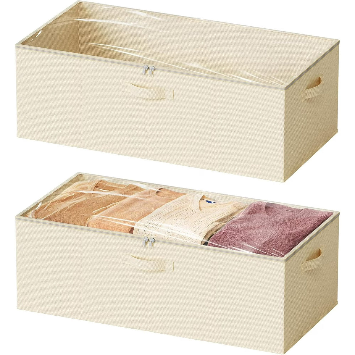 2 Pack 10 High Under Bed Storage Containers with Lids (Beige) T825