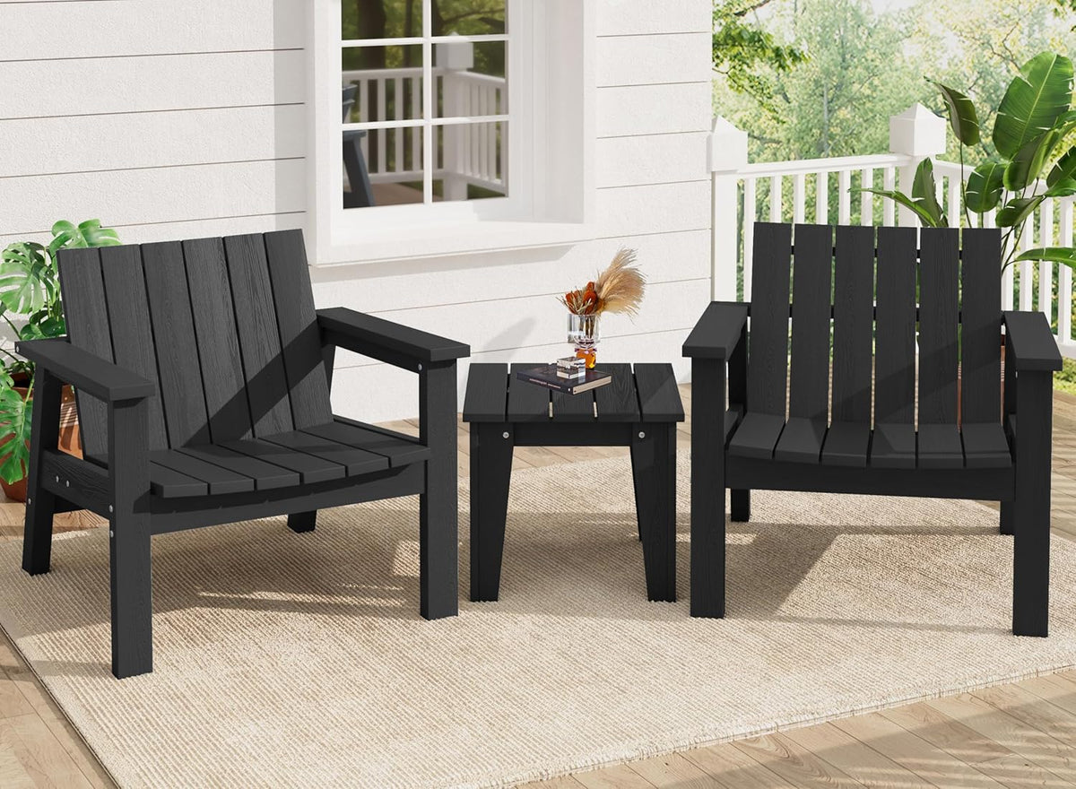 3 Piece HDPE Adirondack Chair Set with Side Table Black O18350