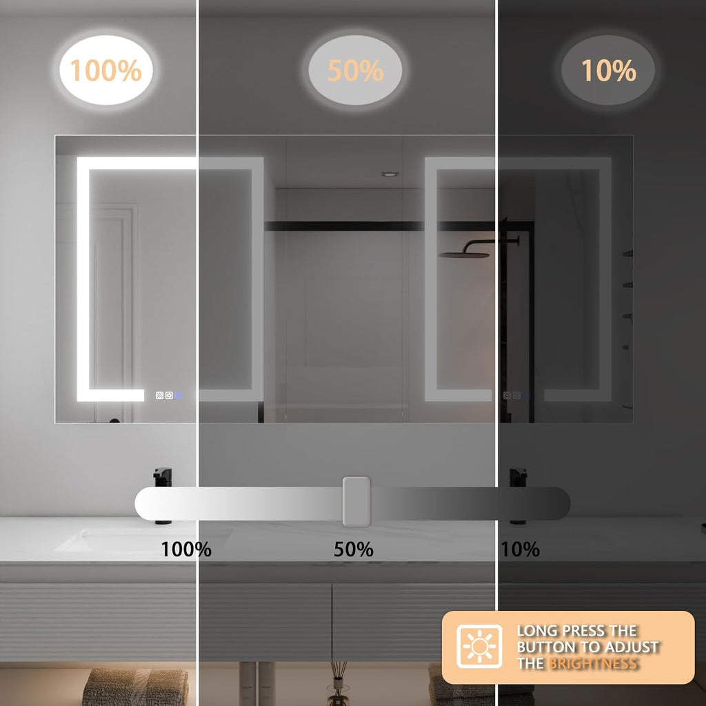 LED Lighted Bathroom Medicine Cabinet with Mirror, 60 x 30 Inch, with Extra Closed Storage Cabinet A981273