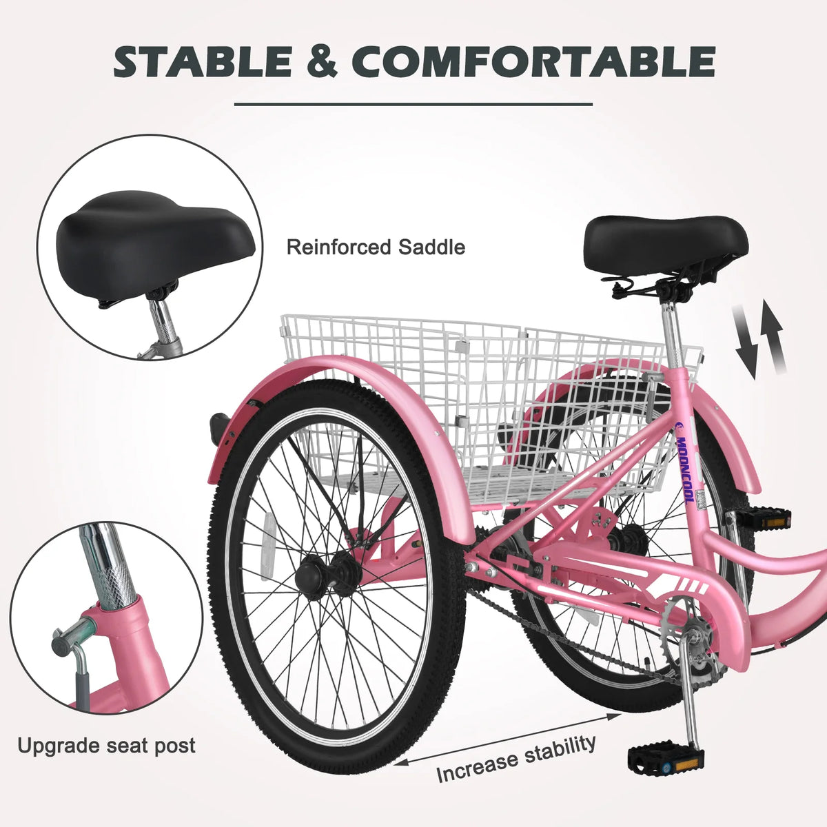 24 inch 3 Wheel Single Speed Adult Tricycle with Shopping Basket E347