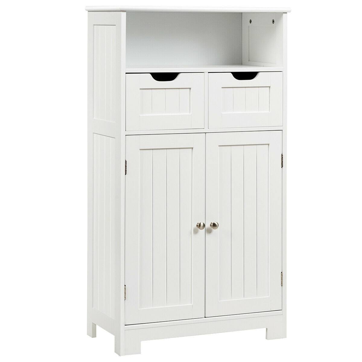White Wooden Bathroom Side Cabinet with 2 Drawers and 2 Doors C316271