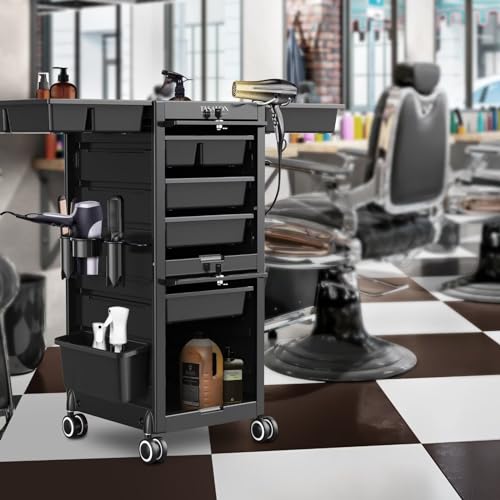 Pink Lockable Rolling Salon Cart with 6 Drawers X770