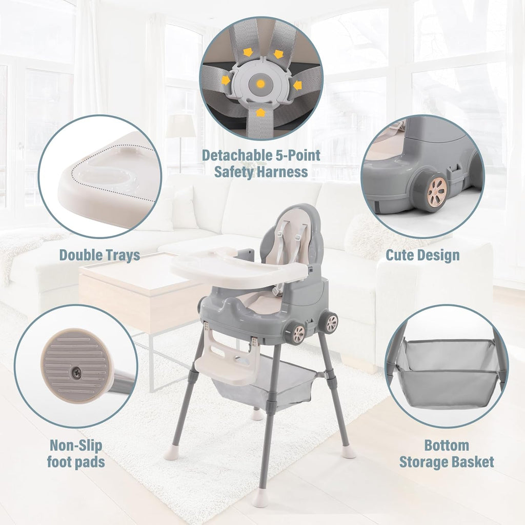 Deep Gray 3 in 1 Baby High Chair with 5-Point Harness H109710
