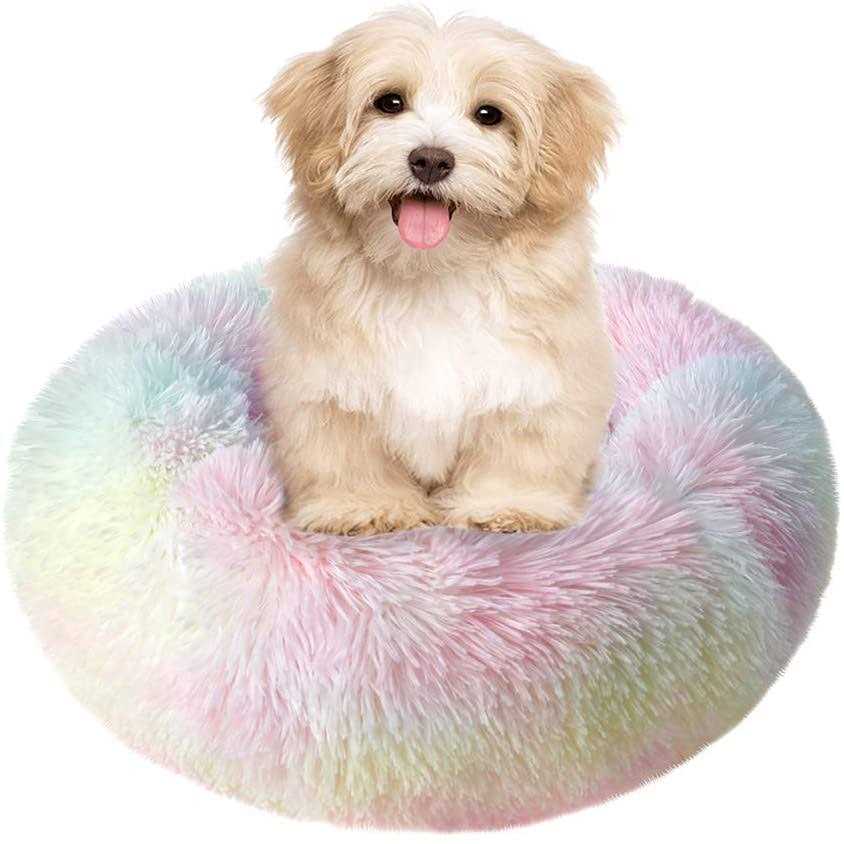 Round Plush Donut Pet Bed Warm Fur Cuddler Cushion P448733