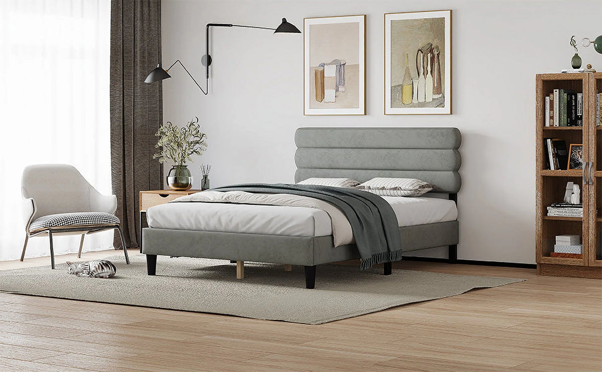 Queen Size Bed Frame Light Gray E86683