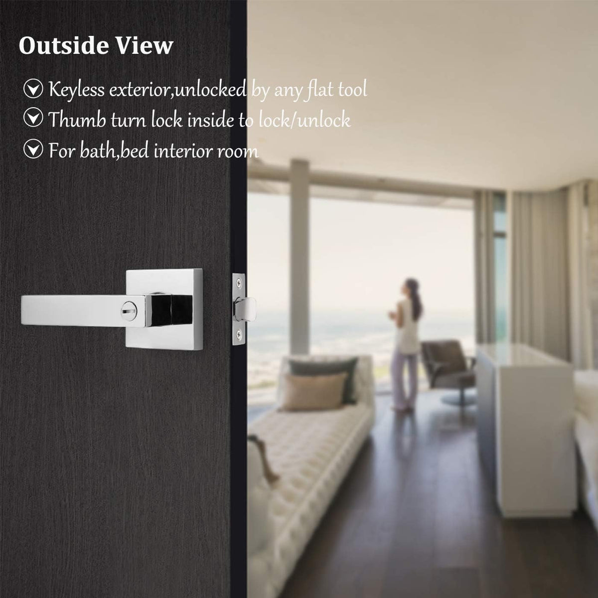 Polished Chrome Square Privacy Levers 5 Pack A1703