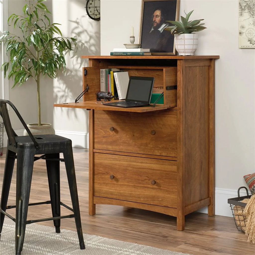 Engineered Wood Secretary Desk/Chest in Prairie Cherry Q685