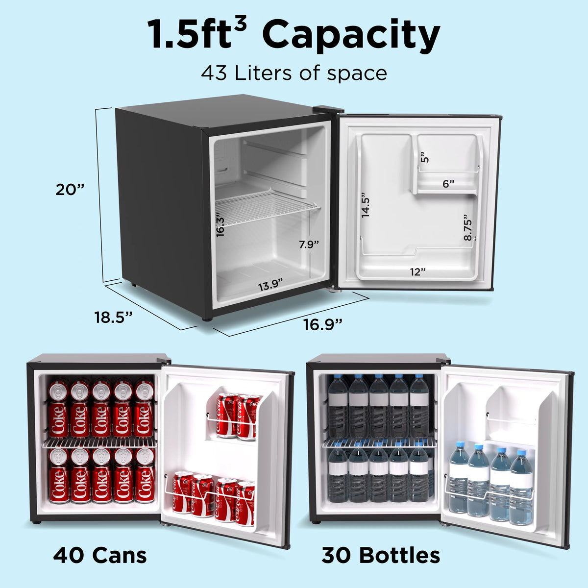 43L Reversible Door Beverage Refrigerator 1.5 Cu. ft. Black Mini Fridge G81320